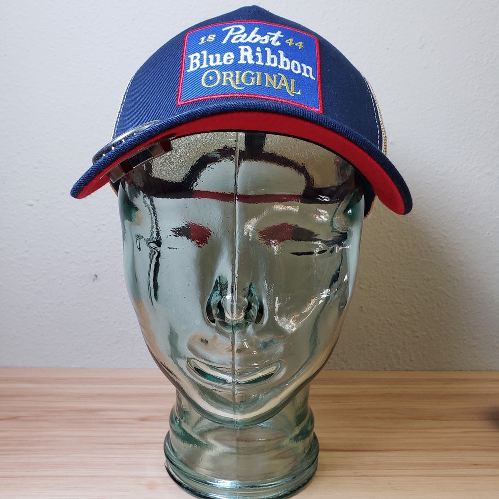 Pabst Blue Ribbon Snapback Hat Cap Blue Red Beer Bottle Opener Retro Hipster NWT